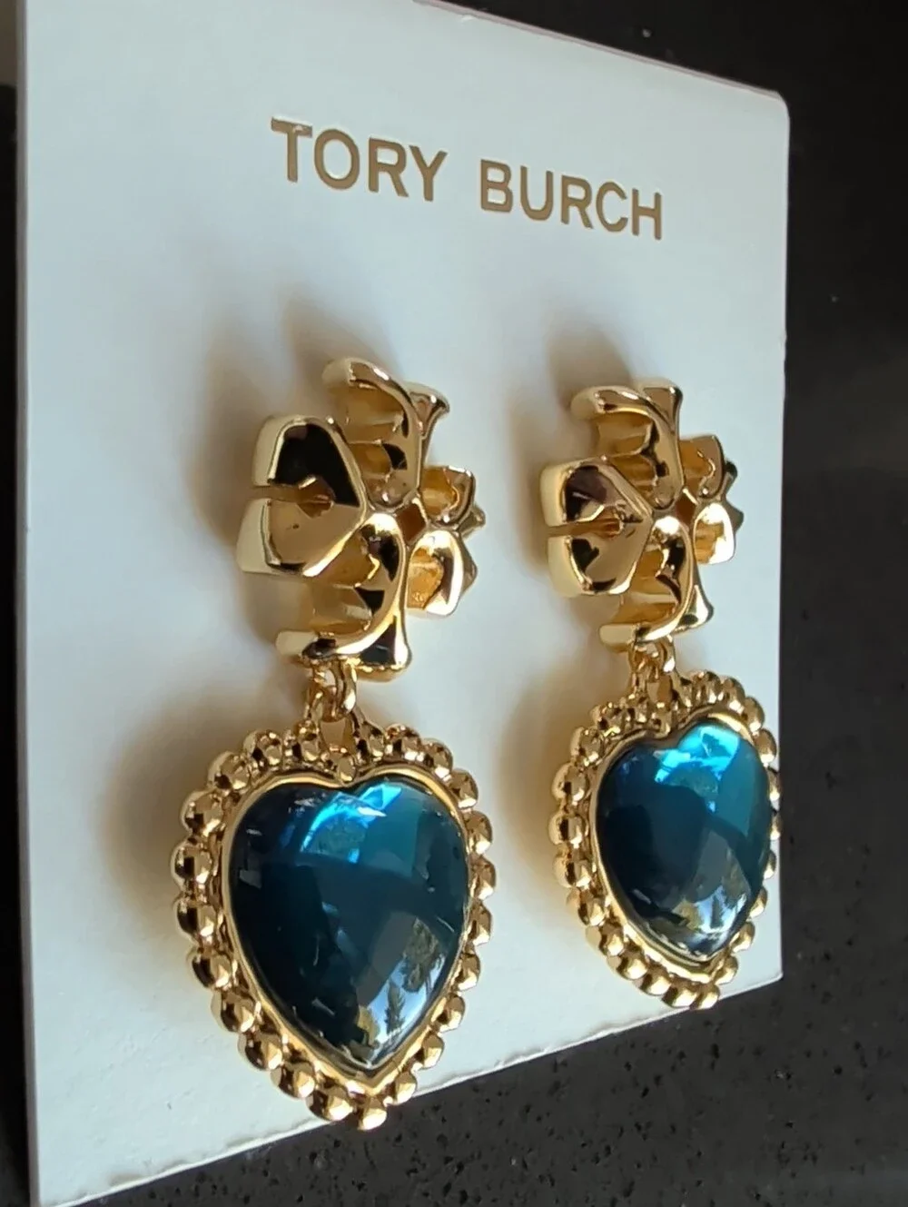 NEW TORY BURCH ROXANNE BLUE CRYSTAL DROP EARRINGS W64